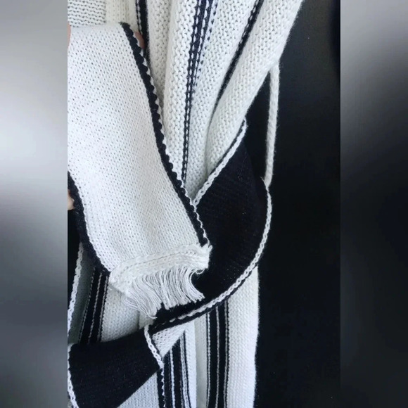 John+Jenn stipped black and white wrap  cotton knitted cardigan size M - Picture 3 of 7